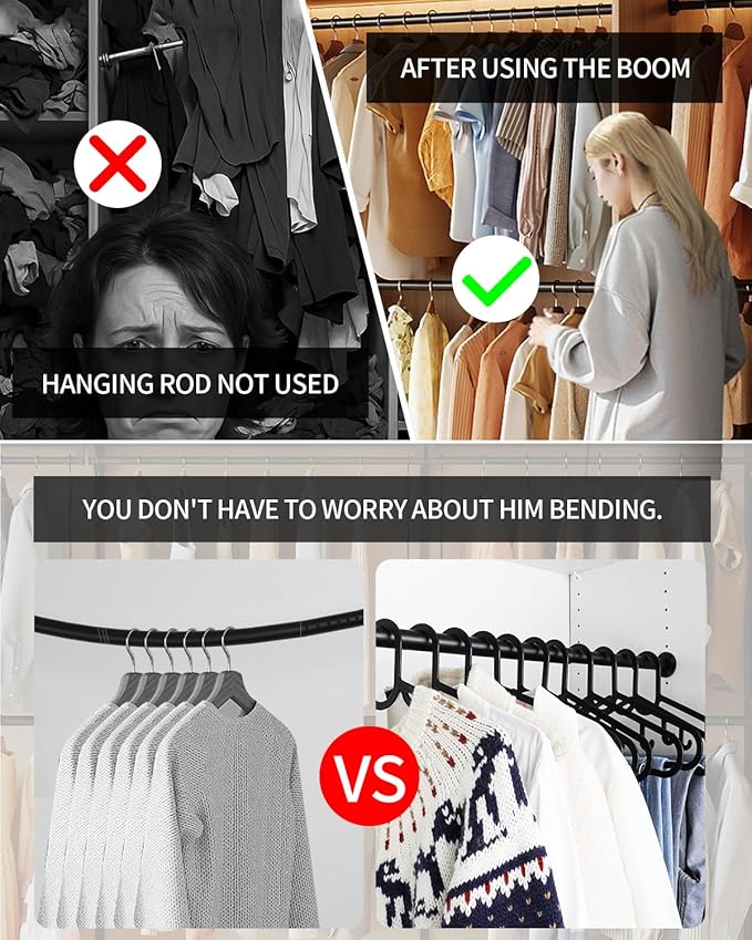 BaiNong Closet Rods for Hanging Clothes Adjustable 17"-56" Black Heavy Duty | Closet Rod for Closet Wardrobes,Walk-in Closet, Laundry RV