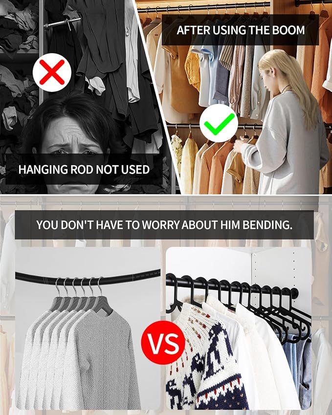 BaiNong Closet Rods for Hanging Clothes Adjustable 17"-82" Black 2 Pack | Heavy Duty Closet Rod for Closet Wardrobes,Walk-in Closet, Laundry RV With an Anti-Bending System