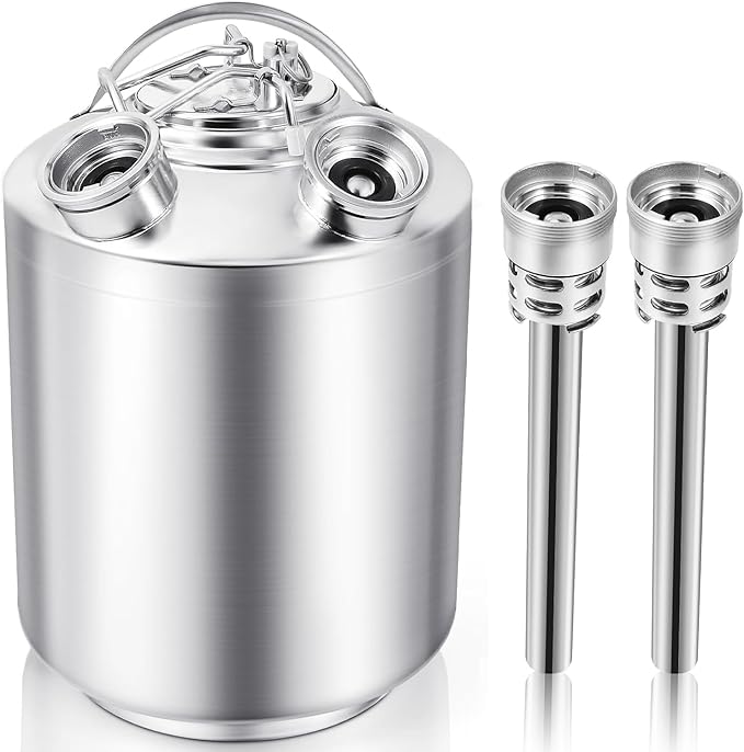 2.5 Gallon Beer Line Cleaner Keg, Keg Cleaning Kit with 2 D Spears for D Coupler, 304 Stainless Steel Kegerator Line Cleaning Kit, Keg Line Cleaning Kit with Handle Used for Beer Line Cleaning