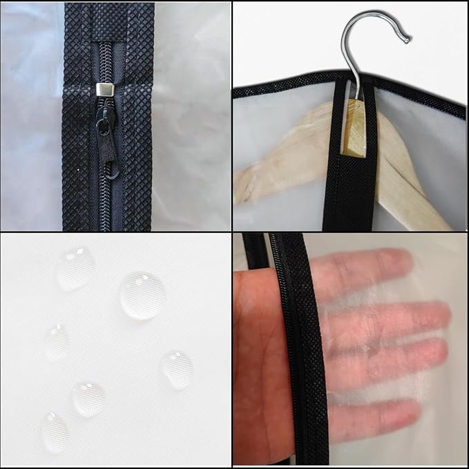 Extra Long Dress Garment Bags 60in Clear Hanging Lightweight Breathable Dust Proof Cover with Study Full Zipper for Storage Clothes and Travel Pack of 6