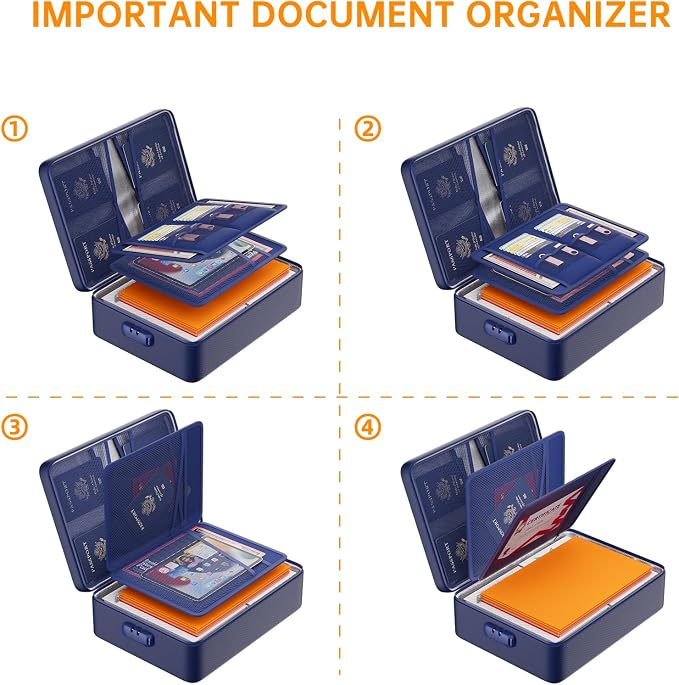 DocSafe 5200°F Fireproof Document Organizer Box with Lock, Blue (Soft) | Heat Insulated 8 Layers File Protection Bag,Water-Resistant Zipper,Portable Home Office Travel Safe Storage for Files,Laptop