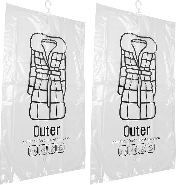 INOOMP 2pcs Large Hanging Vacuum Clothes Storage Bags Space Saver Compression for Travel and Moving