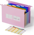 ThinkTex Plastic Expanding Hanging File Folders, 7 Innovative 1.2" Accordion Pockets, Large Capacity, Multi-Color Tabs, Letter Size for Filing Cabinet - Purple