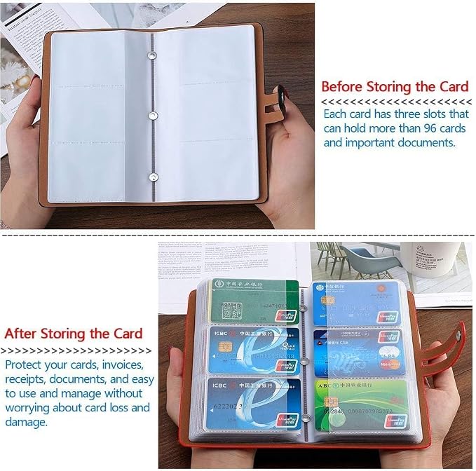 RFID Credit Card Holder, Leather Business Card Organizer with 96 Card Slots, Credit Card Case for Managing Your Different Cards and Important Documents to Prevent Loss or Damage (Red)