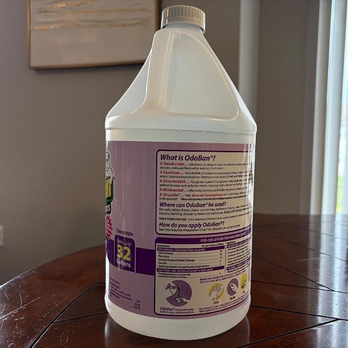 OdoBan Ready-to-Use Disinfectant and Harsh Aroma Eliminator, Set of 2, 14.6 Ounce 360-Degree Continuous Spray Fabric/Air Freshener and 1 Gallon Multi-Purpose Cleaning Concentrate, Lavender Scent