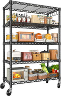 5 Tier Storage Shelves 74" H Wire Shelving Adjustable Metal Shelving,1250LBS Pantry Shelves Sturdy Steel Wire Shelf for Kitchen Commercial Pantry Garage Warehouse,74" H X36 W X14 D, Black