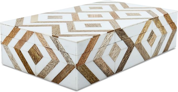 Handicrafts Home Decorative Storage Box with Lid Wooden Storage Organizer Box Multi Purpose Storage Box for Coffee Table Desk Shelf – Resin Inlay Marquet Array Collection- 10x6x2.5