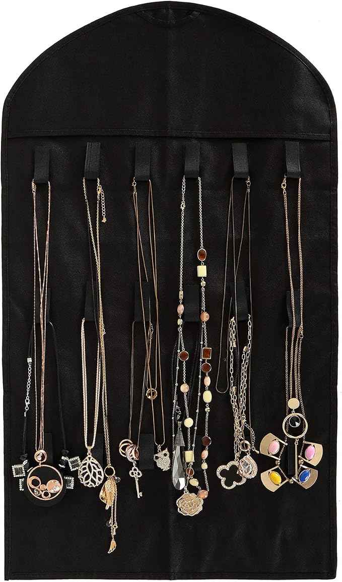 Foraineam 3 Pack Hanging Jewelry Organizer 32 Pockets 18 Hook and Loops Necklace Holder Earrings Bracelet Ring Display Storage Bag