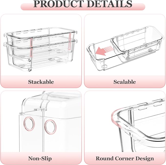 DILIBRA 16 Pcs Clear Extendable Drawer Organizer, Adjustable Drawer Storage 3-Size Desk Drawer Organizer, Plastic Non-Slip Storage Bins for Makeup, Cosmetic, Jewelries, Utensils, Stationery, Dressers
