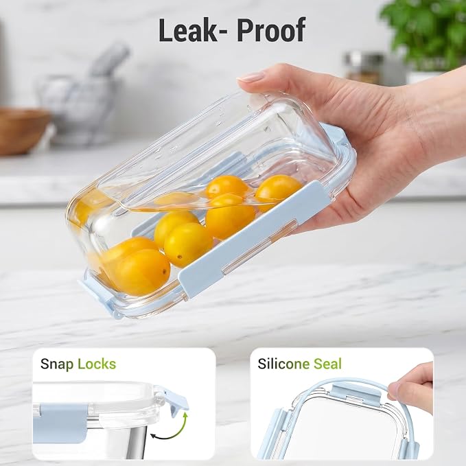 Dealusy 10 Sets (20-Piece) 36 oz & 12 oz Glass Food Storage Containers with lids, Airtight Leak-proof Glass Meal Prep Containers with Lids, Microwave Oven Freezer Dishwasher Safe, Blue