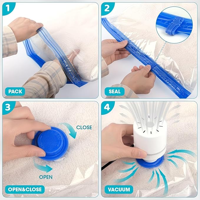16pcs Vacuum Compression Bags with Electric Pump, Vacuum Seal Storage Bags Space Saver Travel Size for Storage for Luggage, Vacuum Storage Bags for Clothes, Bedding, Pillows, Quilts, Blankets