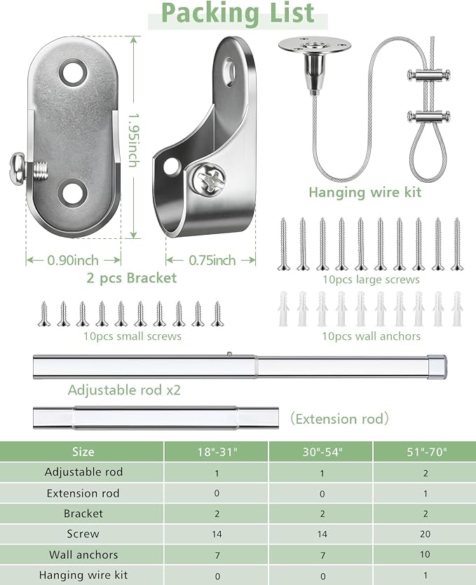 Premium Oval Closet Rod for Hanging Clothes 51"-70"- Heavy Duty, Length Adjustable, No-cut