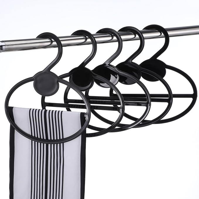80 Pcs Scarf Hangers, Plastic Scarf Holder Organizer with Center Bar, Space Saving Clothes Hanger for Scarves, Ties, Belts, Headbands (Black)