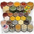Magnetic Spice Jars Combo Pack 29 Pack (9 Large 4 oz + 20 Small 2 oz) Refrigerator Hexagon Glass Spice Jar Magnetic Lid Shaker Spice Labels Magnetic Glass Spice Container for RV Kitchen Fridge Cabinet