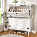 YZ HOME Shoe Storage Cabinet with 2 Flip Drawers, Entryway Shoe Cabinet with 2 Metal Hooks & Adjustable Shelves Freestanding Shoe Organizer Narrow Shoe Rack for Entrance Hallway Foyer Front Door