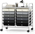COSTWAY 12-Drawer Rolling Storage Cart, Utility Storage Organizer Cart | For Tools, Scrapbook, Paper, Craft, Multipurpose Art Supply Organizer on Wheels for Home Office School, Teacher, Mixed Black