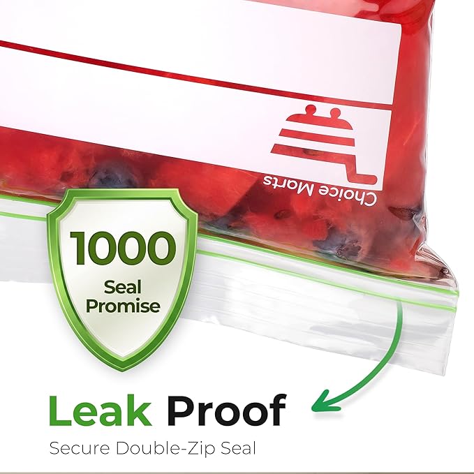 Freezer Bags 1 Gallon Resealable – 100 Count - Extra Strong 2.4 Mil Thick Freezer Bags Gallon Leak Proof With Double - Zip