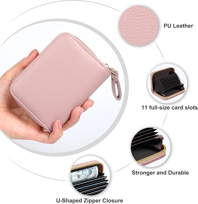 Credit Card Wallet, RFID Card Case Wallet, Zipper Card Cases Holder for Men Women, RFID Blocking, KeyChain Wallet, Compact Size Card Organizer Case for Women