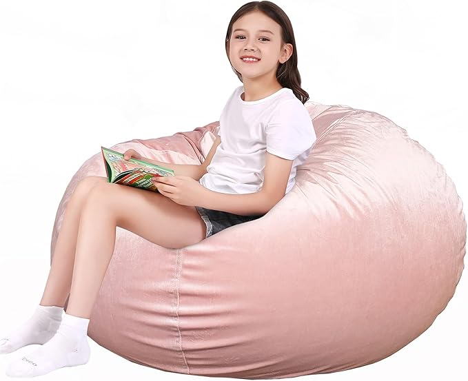 Lukeight Stuffed Animals Storage Bean Bag Chair Cover Only (Ships Empty, No Filling) - Velvet YKK Zipper Beanbag Cover for Big Kids and Teens, Washable Plush Toy Organizer, XX-Large 36" D x 20" H