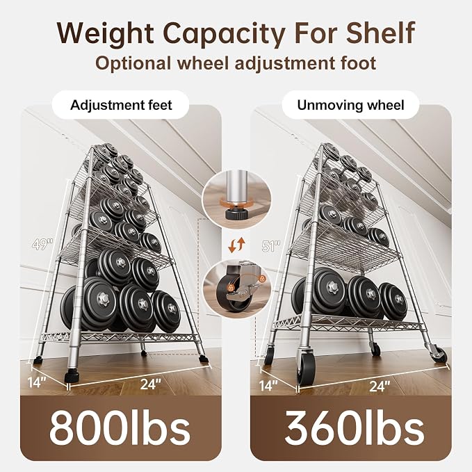 Golpart Shelves Storage Shelf Wire Closet Bathroom Organizers Metal Pantry | 4 tier Kitchen Garage Shelving Unit Laundry Room Organization Home Rack Net Basket White with Wheels 14”D X 24”W X 48.9”H