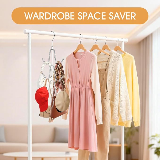 6-Hook Purse & Handbag Hanger for Closet, 360° Swivel, 30 LB | Metal, Keeps Bags in Shape & Visible – Also for Belts, Ties, Scarves, Hats