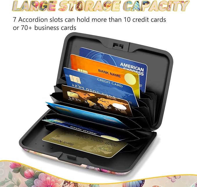 Credit Card Holder, Colorful Butterfly Mini RFID Small Aluminum Card Wallet | Blocking Slim Metal Business Card Case, RFID Blocking Front Pocket Wallet Hard Case Durable CC Holder for Women Girl