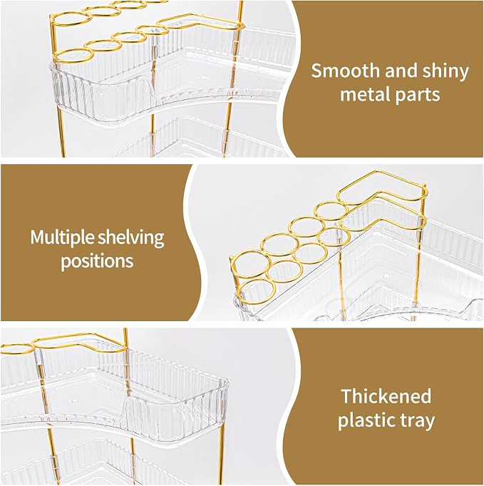NATURE'S SOURCE Makeup Organizer for Vanity, 2-Tier Corner Bathroom Organizer Countertop with Makeup Brush Holder, Corner Counter Storage for Bathroom Dresser-Clear