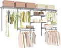 Tangkula 4 to 8 FT Custom Closet System, Wall Mounted Closet with Hanging Rod, Metal Hanging Storage Organizer Rack Wardrobe with Shelves, Adjustable Closet System Kit for Bedroom (Gray)