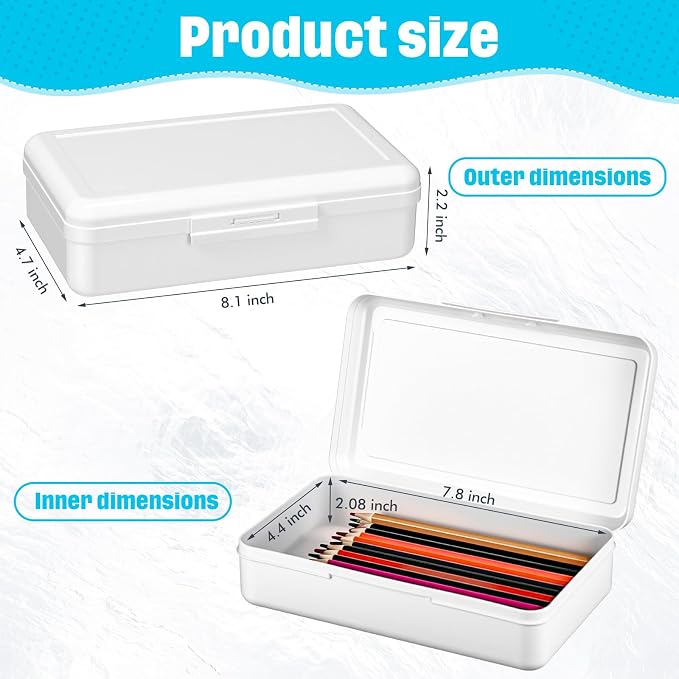 Blulu 6 Pack Large Plastic Pencil Case Box Clear Pencil Boxes Bulk Hard Crayon Box Storage with Snap Lids 8.1 x 4.7 x 2.2 Inch Painting Organizer Classroom Stationery School Supplies (White)