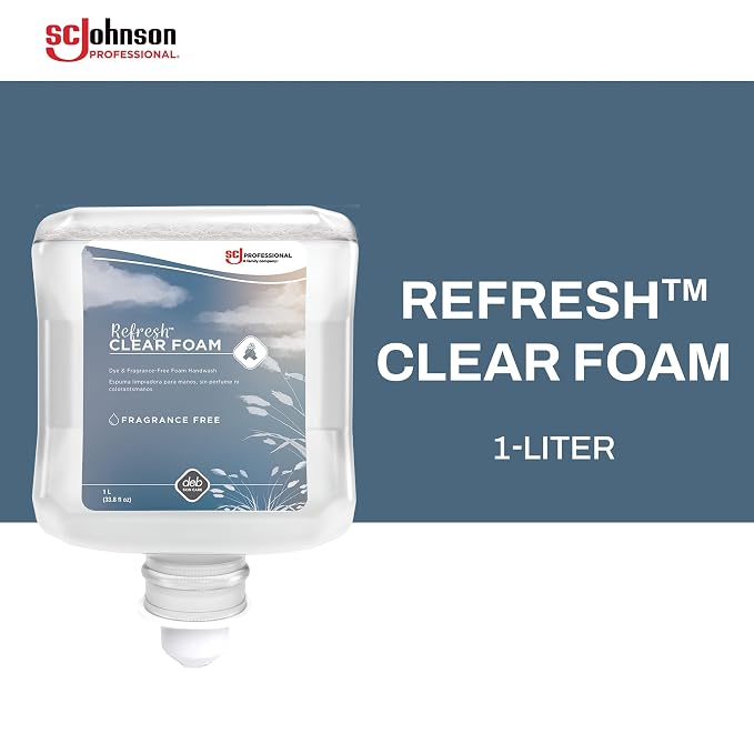 SC Johnson Professional Refresh Clear Foam Soap Cartridge Refill Pack, Foaming Hand Soap, 1 Liter Cartridge Foam Soap Refill, 2 Count, for Professional Use Only
