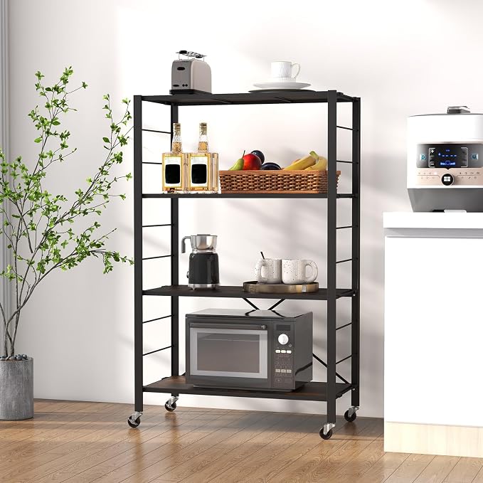 Giantex 4-Tier Folding Storage Shelf of 2, Collapsible Shelving Unit with Lockable Wheels & Adjustable Shelf, Heavy-Duty Organizer on Wheels, Storage Rack for Tool Room, Garage, Kitchen