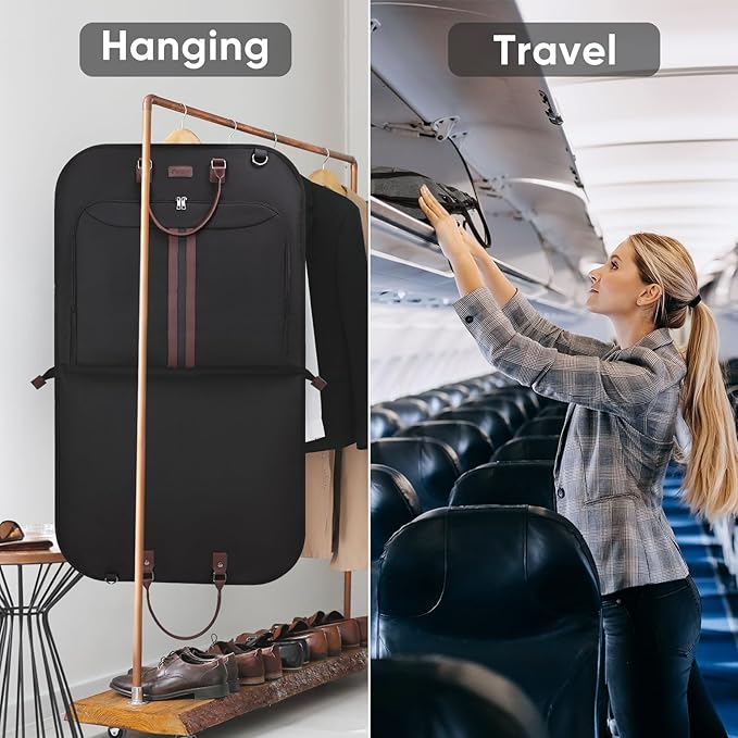 BALEINE Travel Garment Bag, Travel Suit Bag for Men, Water Resistant Carry on Garment Bag for Hanging Clothes, Garment Duffel Bag for Travel Business (Black, 42")