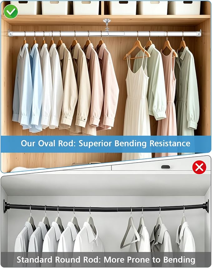 Adjustable Oval Closet Rod, 51-70 Inch,90 Lbs Heavy Duty (Chrome)
