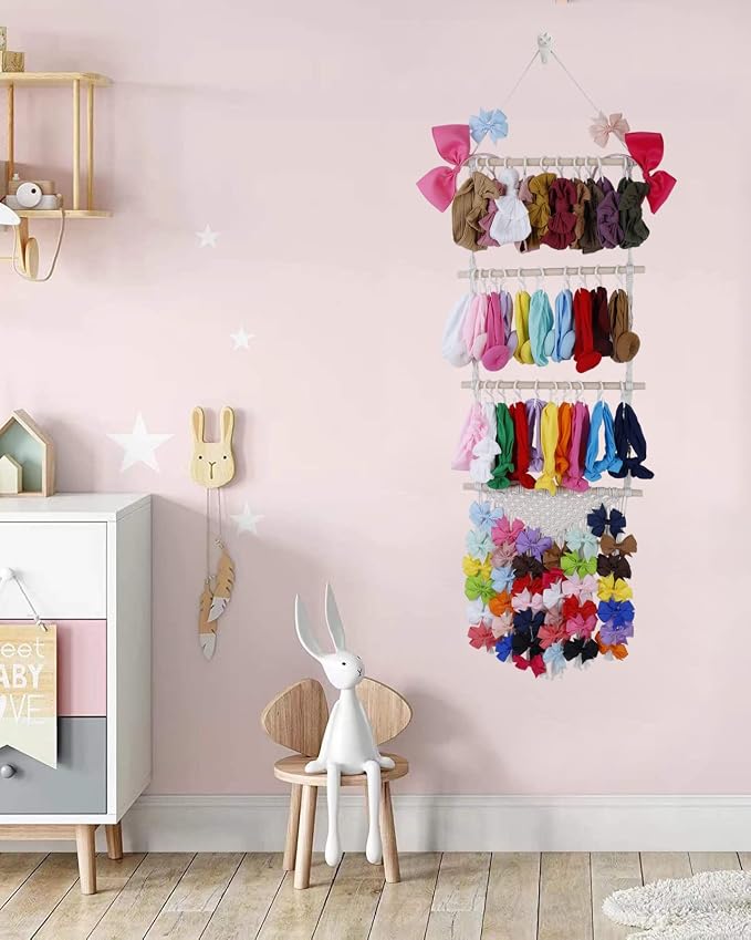 YOcity Headband Holder Organizer for Girls Baby Hair Bow Holder Hair Clips Accessory Organizer Macrame Hanging Decor for Nursery Baby Toddler Girls Room S