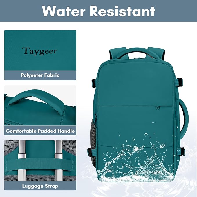 Taygeer Laptop Backpack, Carry On Backpack with 17.3inch Laptop Compartment | Airline Approved TSA Friendly Backpacks for Nursing Doctor Business Travel, Travel Daypack for Work Essentials, Peacock Blue