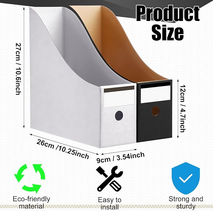 Thenshop 24 Pcs Cardboard Magazine File Holder Organizer, Desk File Organizer Box Foldable Book Bin Papers Storage Folder with Label for School Classroom Office Supplies(Classic,Black and White)