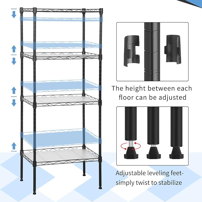 4-Tier Wire Shelving Unit 44" H x 18L x 12D Metal Shelves for Storage with Shelf Liners Adjustable Small Storage Rack Shelf Organizer for Closet Pantry Kitchen, 600Lb Capacity, Black