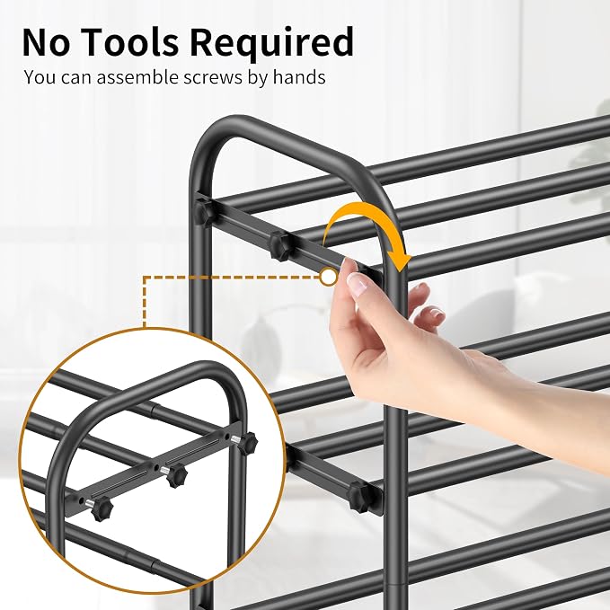 Hleelomi 4-Tier Expandable Shoe Rack, Black | Adjustable Metal, For Entryway, For Closet, For Living Room, For Dorm