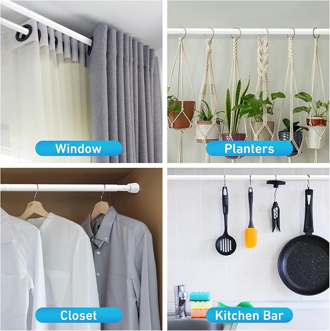 MEXAU 2pack White Tension Rods for Windows 27 to 50 Inch, Never Rust Adjustable Curtain Rod Tension Curtain Rods No Drilling, Spring Tension Curtain Rod for Doorway Window Bookshelf