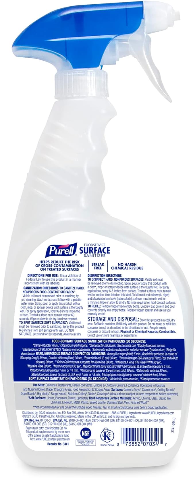 Purell Foodservice Surface Sanitizer Spray Bottle, 6ct x 32 fl oz - 3341-06