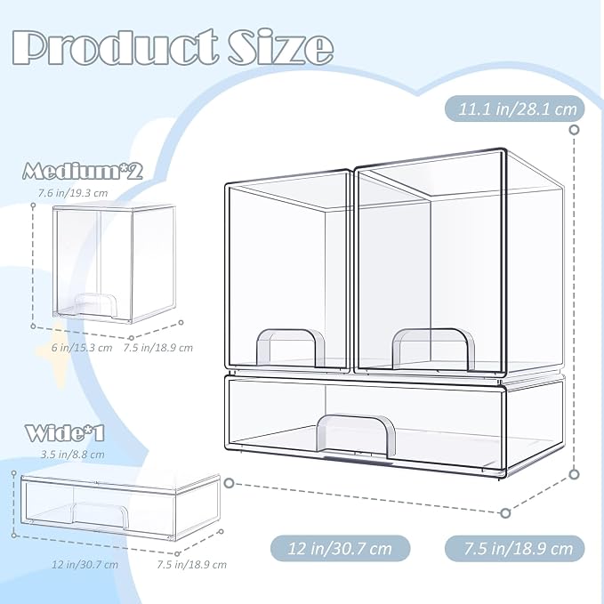 Baby Bottle Organizer with Hooks - 3 Pack Stackable Storage Drawer | Baby Organizers and Storage, Clear Acrylic Multipurpose Bottle Storage for Countertop