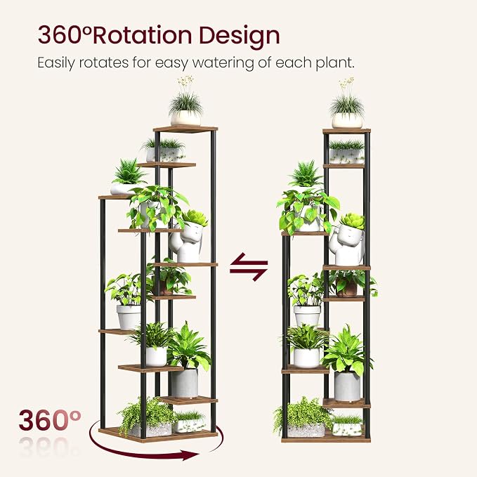 Yzosvki 10 Tier Plant Stand Indoor, Tiered Corner Plant Shelf Flower Stand for Living Room, Balcony, Patio, Garden, Rustic Brown