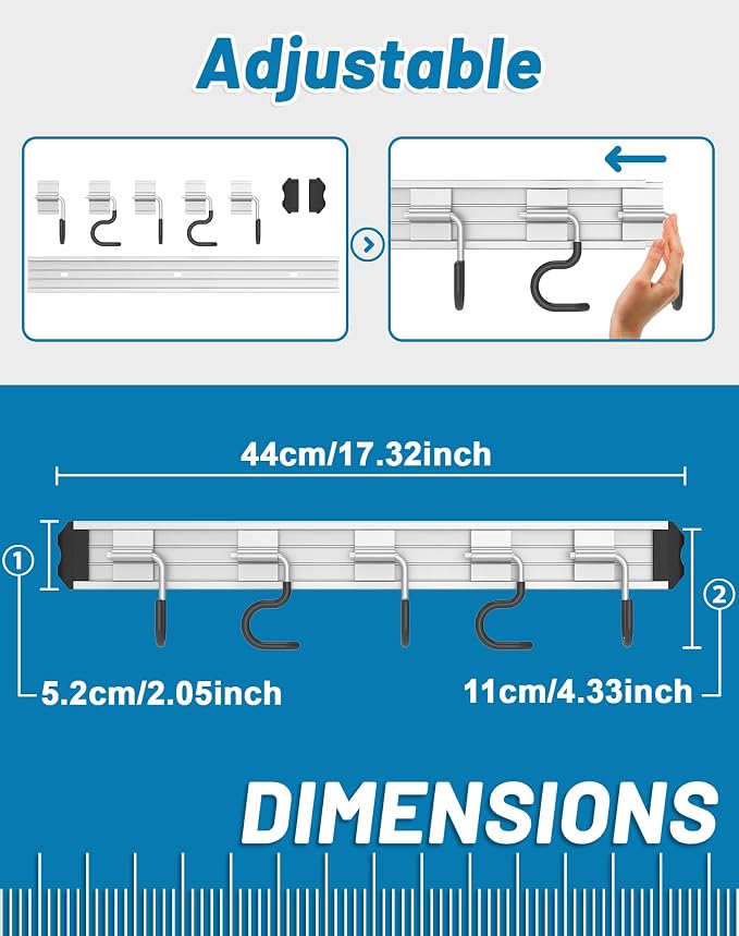 Mop and Broom Holder Wall Mount Garden Tool Rack Organizer, Modern Style,Movable Aluminum Alloy Wall Mounted Hook 2 Pack,Storage Gift for Bathroom,Closet,Laundry Room,Garage,Tool Room(Black)