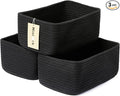 MiniArk Small Storage Baskets for Organizing | Closet Organizer Bins | Shelf Toy Basket | Woven Rope Baskets | Cube Decorative Box | Shallow Basket | 11.5x7.5x4.7” | 3 Packs Black