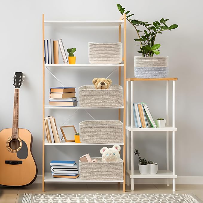 COMFY-HOMI 11.5"x7.5"x4.7" Storage Baskets for Organizing | Cotton Rope Woven Basket | Toy Storage Bin Box | Basket for Shelves, Closet Organizer Bin, Decorative Closet Shelf, 1 Pack