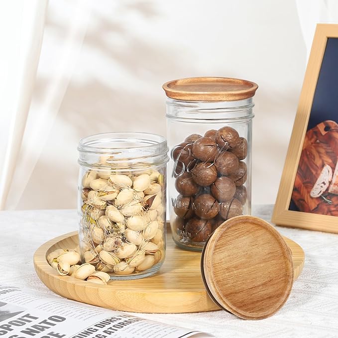 Wooden Storage Lids for Ball/Mason/Kerr Jars, Food Grade Material, Reusable canning lids with Silicone Seal, 100% Fit & Airtight for Jars (12PCS-Regular)