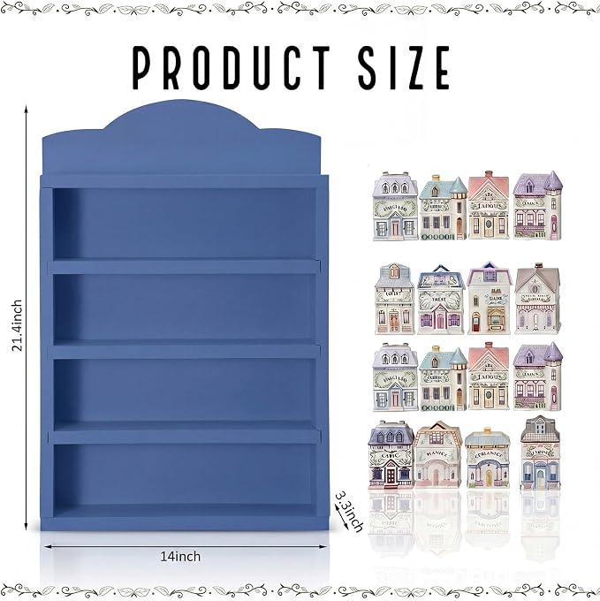 Chunful Vintage Spice Jar Wooden Rack Blue Retro Spice Shelf for 24 Jars, Village Style Wall Mounting Kitchen Storage Decorative Hanging Display Rack, Shelf Only