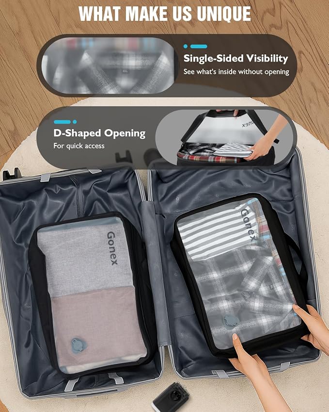 Gonex Vacuum Travel Bags with Pump, Reusable, 1-Pack | Transparent Window, Waterproof TPU, Wide Opening, Built-in Handle, Airtight Valve, Carry-on Compatible