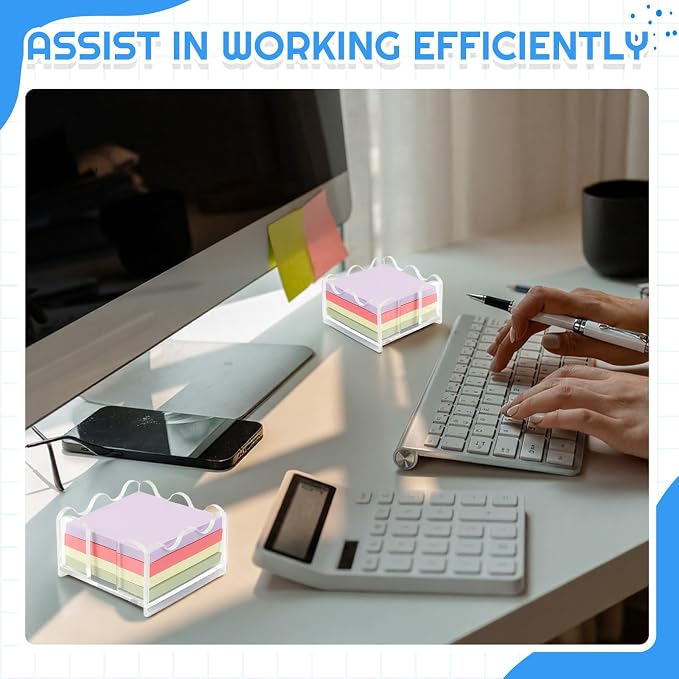 AceOrbit 2 Pcs Scalloped Acrylic Sticky Note Holder, 3x3 Inch Clear Cute Notepad Holder Sticky Note Dispenser with Wave Design, Thick Acrylic Desk Organizer for Office, Home, Dorm, Classroom Desk