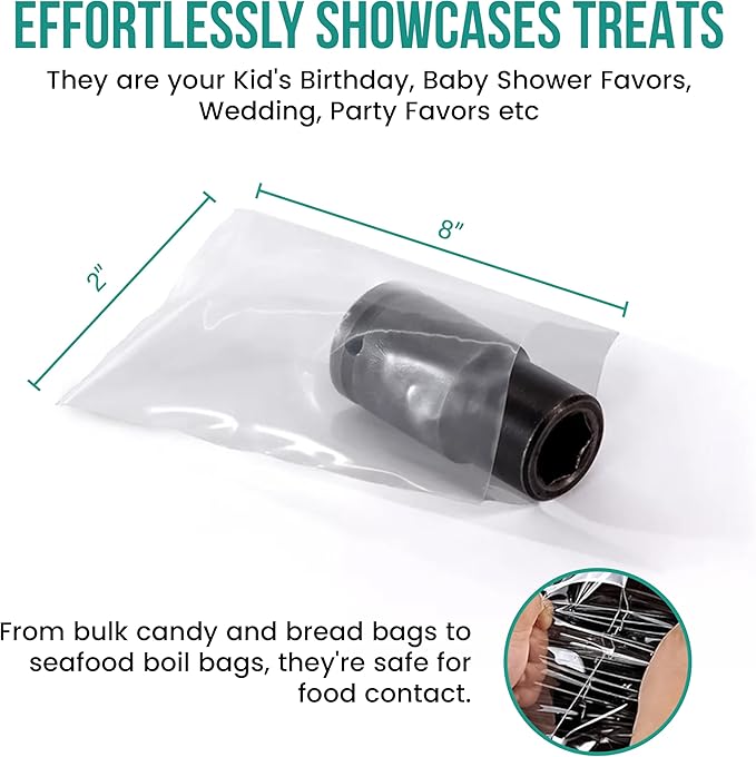 Levex - 2" x 8" (1000 Count) Open End Flat Top - 3-Mil Heavy Duty Clear Poly Bags for Packaging, Shipping, Storage & Food (Bags Do Not Have a Seal or Prints)